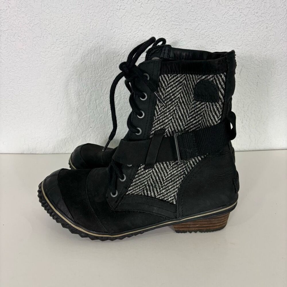 Sorel Women’s Black Slimboot Lace Up Winter Boots Size 7.5 - Picture 2 of 9